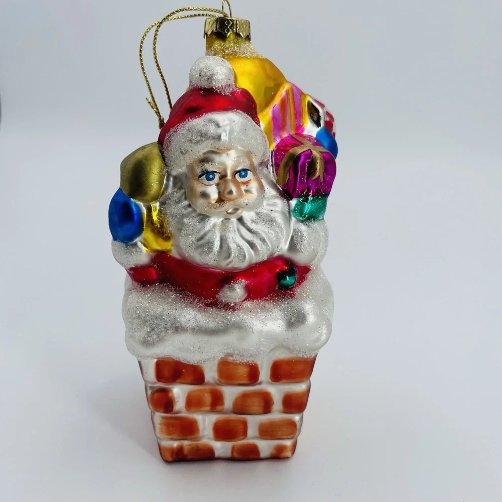 Glass Santa Claus Chimney Ornament Hand‎ Painted Glitter Presents Sack 6